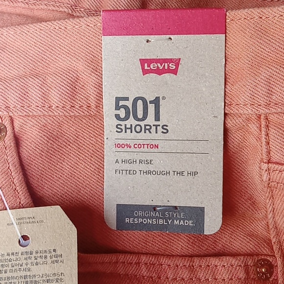 Levi's 501 High Rise Shorts Fitted Through the Hip Size 29 Orange - Picture 6 of 9